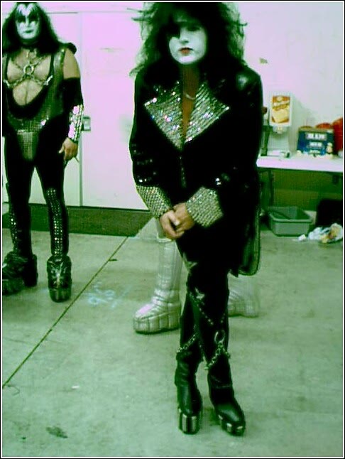 Benny Doro posing as Paul Stanley backstage at Pepsi Center, with Jim Seda dressed as Gene Simmons