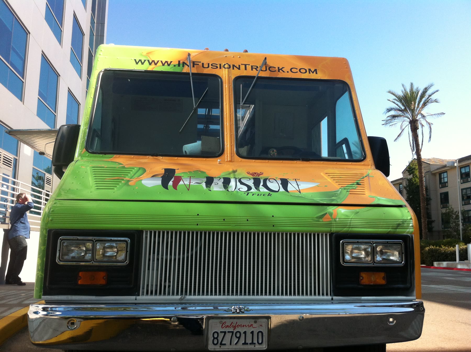 The front of the InFusion truck outside a commercial property.