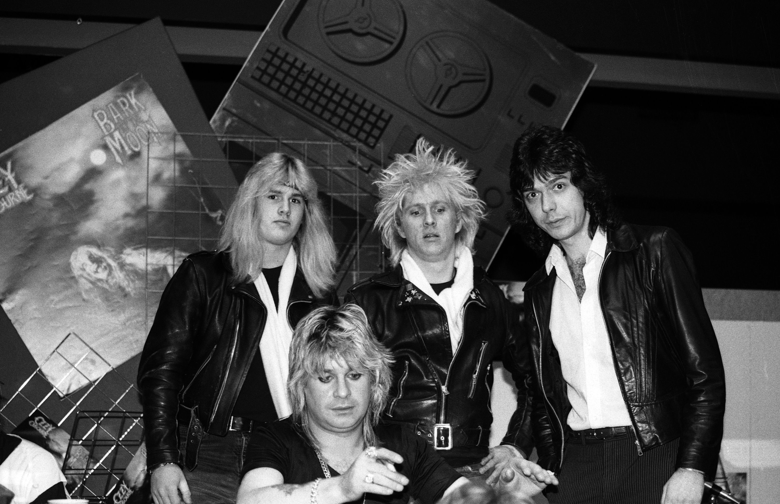 Benny Doro standing left, Randy Rampage standing center, Ozzy Osbourne seated below and Jeff Zgalic standing right at The Bay in Vancouver.