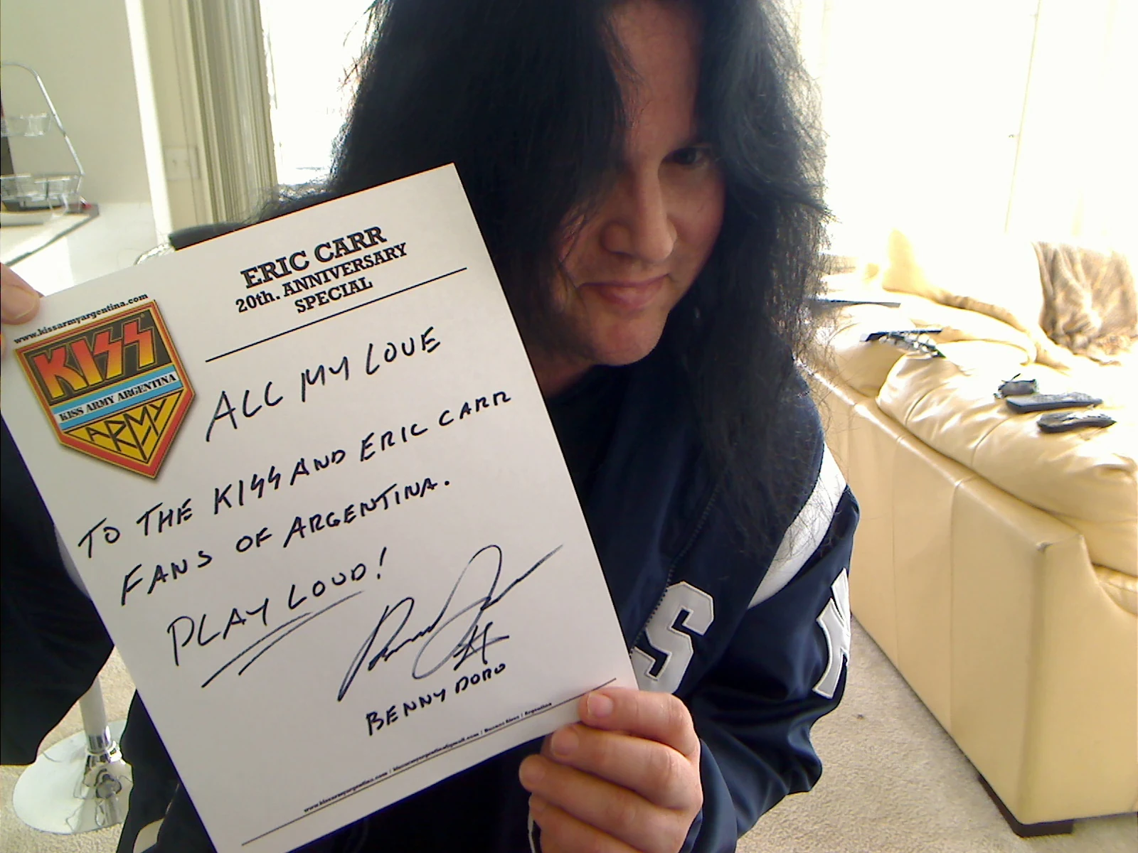 Benny holding the dedication.