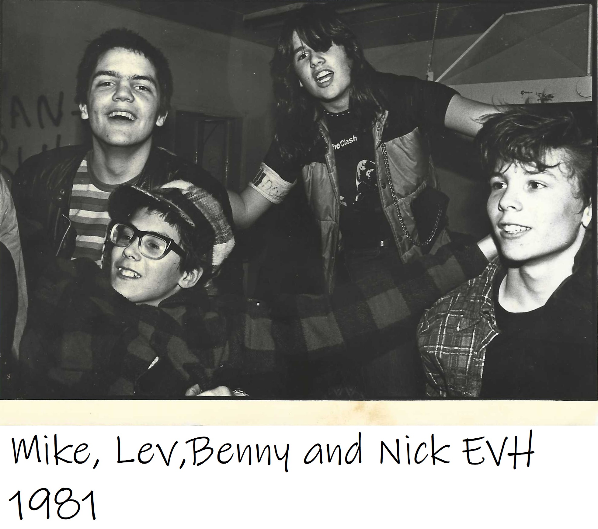 Mike, Lev, Benny and Nick together backstage in 1981.