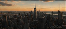City skyline at sunset